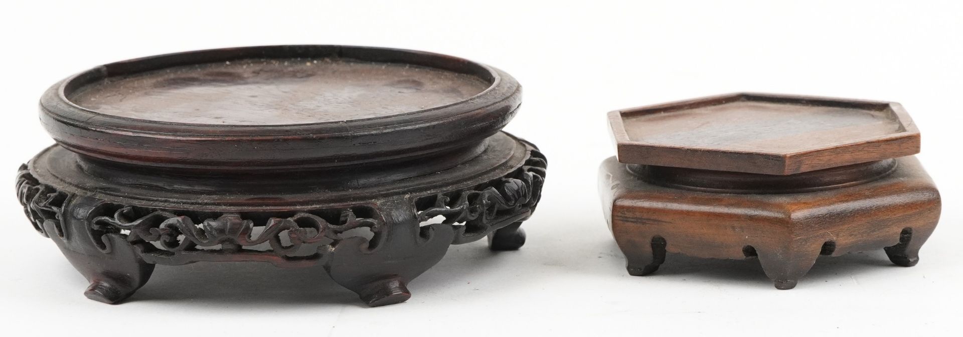 Eight antique Chinese carved hardwood stands, some possibly Hongmu, the largest 16.5cm wide - Image 8 of 14