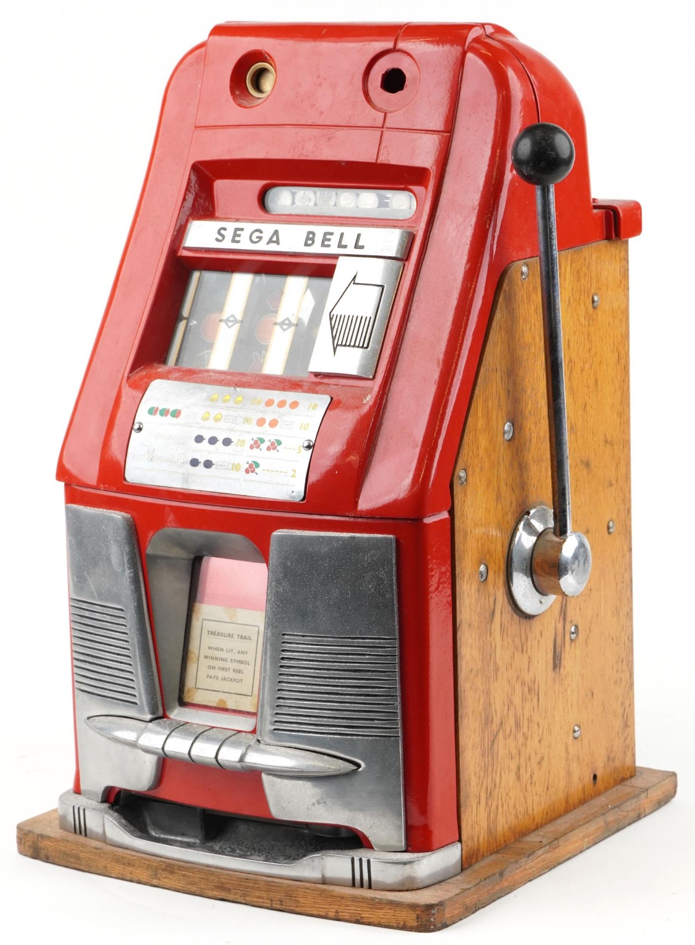 Vintage Sega Bell one armed bandit slot machine, 67cm H x 40cm W x 40cm D