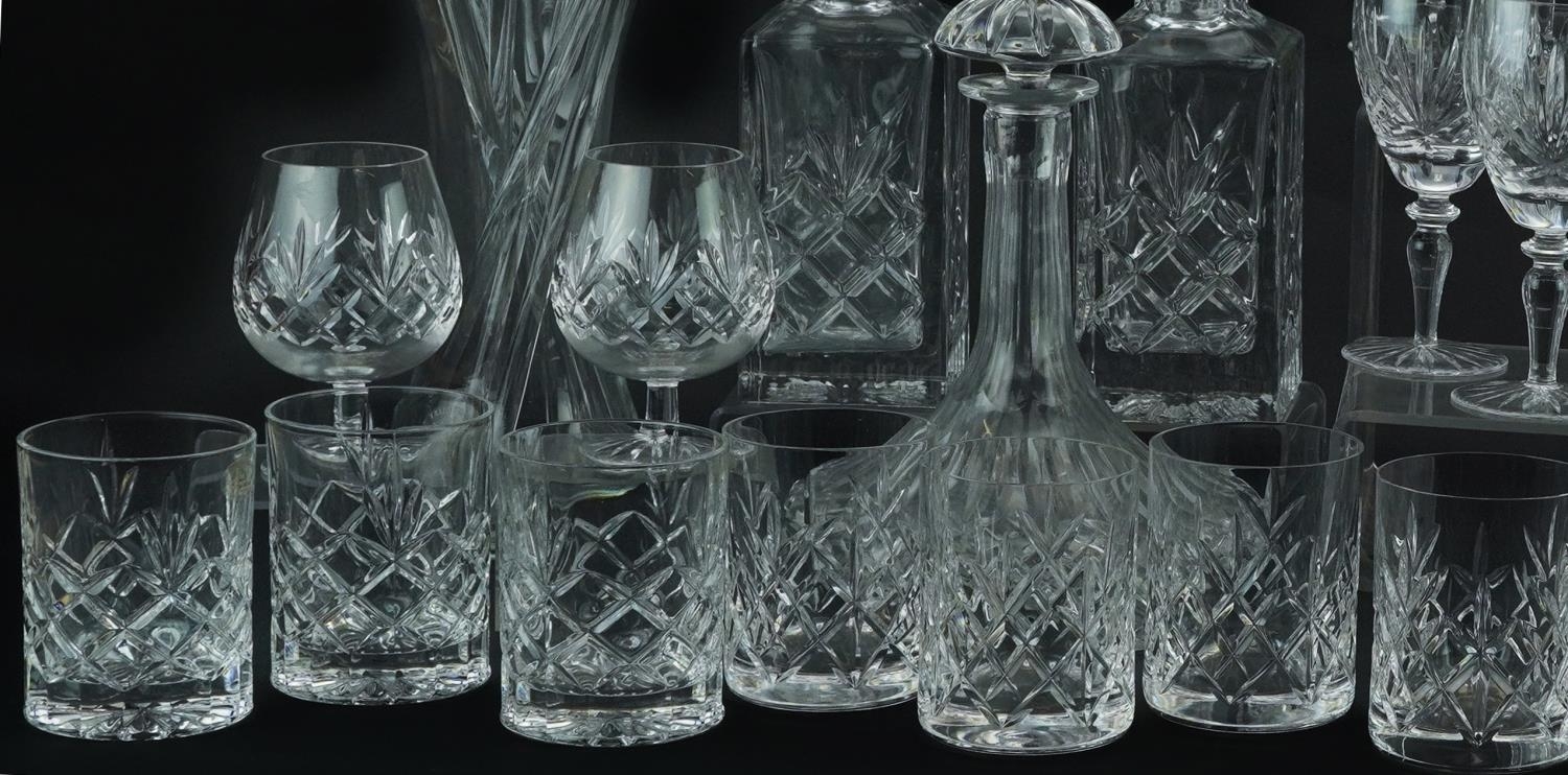 Glassware including Boyne Valley tumblers, three decanters and set of six Champagne flutes, the - Image 4 of 6