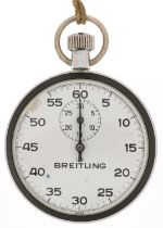 Breitling, chrome pocket watch having enamelled dials with Arabic numerals, 54mm in diameter