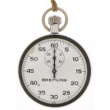 Breitling, chrome pocket watch having enamelled dials with Arabic numerals, 54mm in diameter