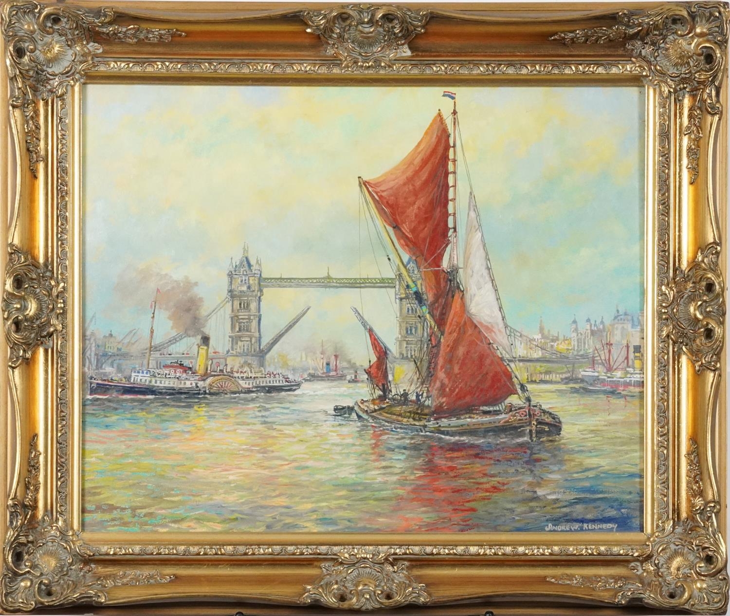 Andrew Kennedy - The River Thames with London Bridge and paddle steamer, contemporary oil on canvas, - Image 2 of 4