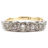 18ct gold and platinum graduated diamond five stone ring, size K, 2.5g