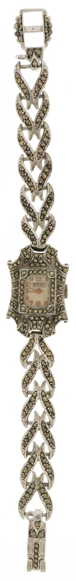 George V silver floral engraved vesta and a Slogan silver marcasite ladies manual wind wristwatch, - Image 3 of 7