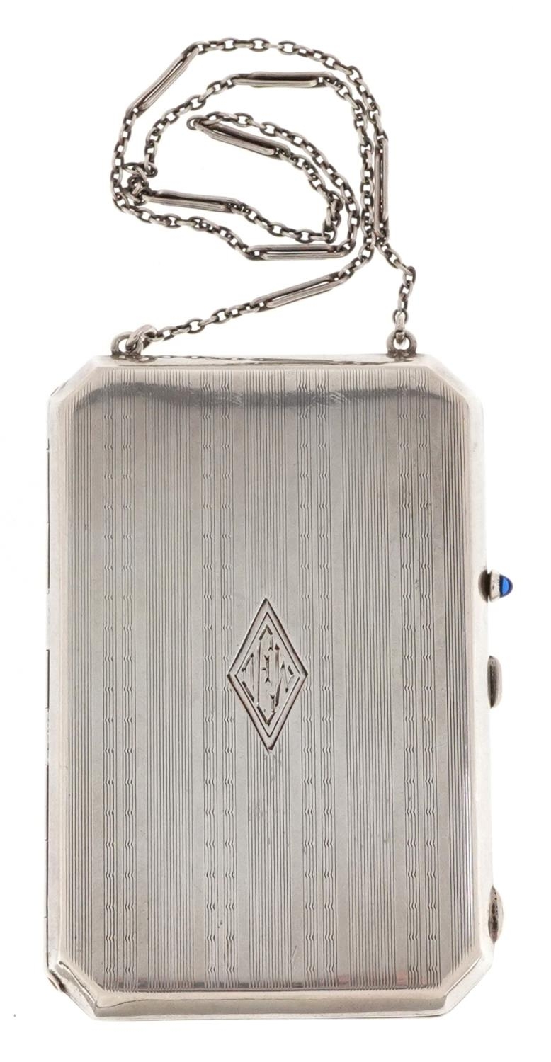 Bliss, American Art Deco sterling silver compact set with a cabochon blue stone, 7.5cm high - Image 2 of 5