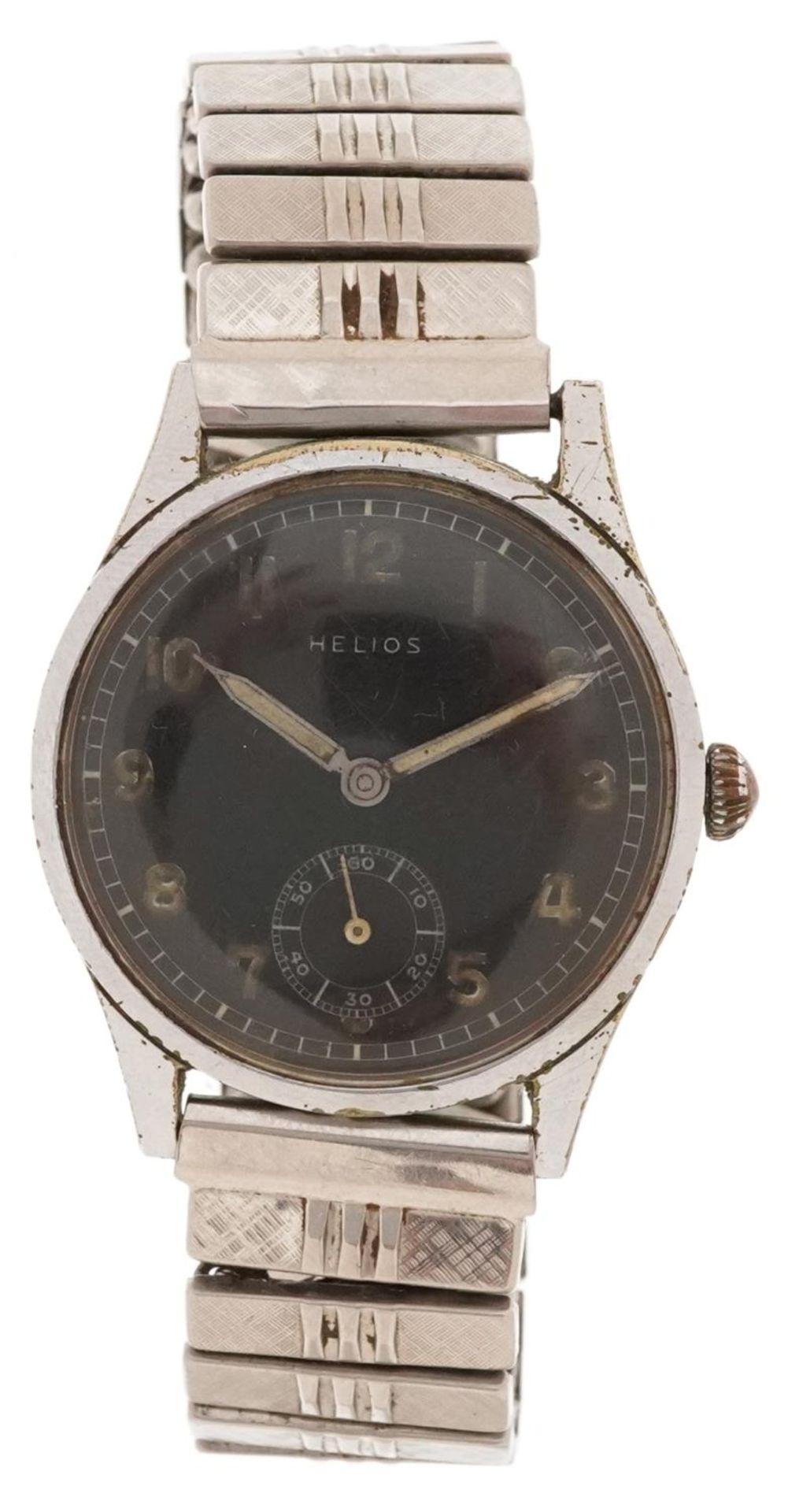 Helios, German military interest stainless steel manual wind wristwatch having black dials with - Image 2 of 6