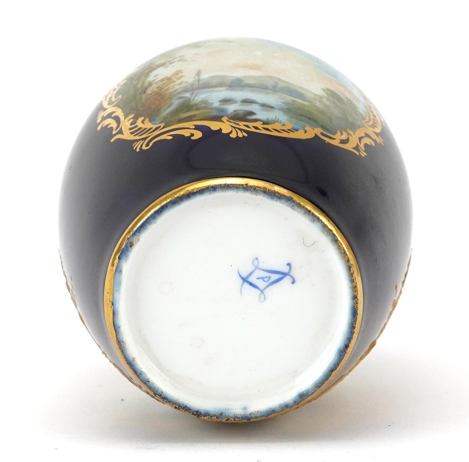 Sevres, 19th century French cobalt blue ground vase hand painted with a panel young musician - Image 6 of 6