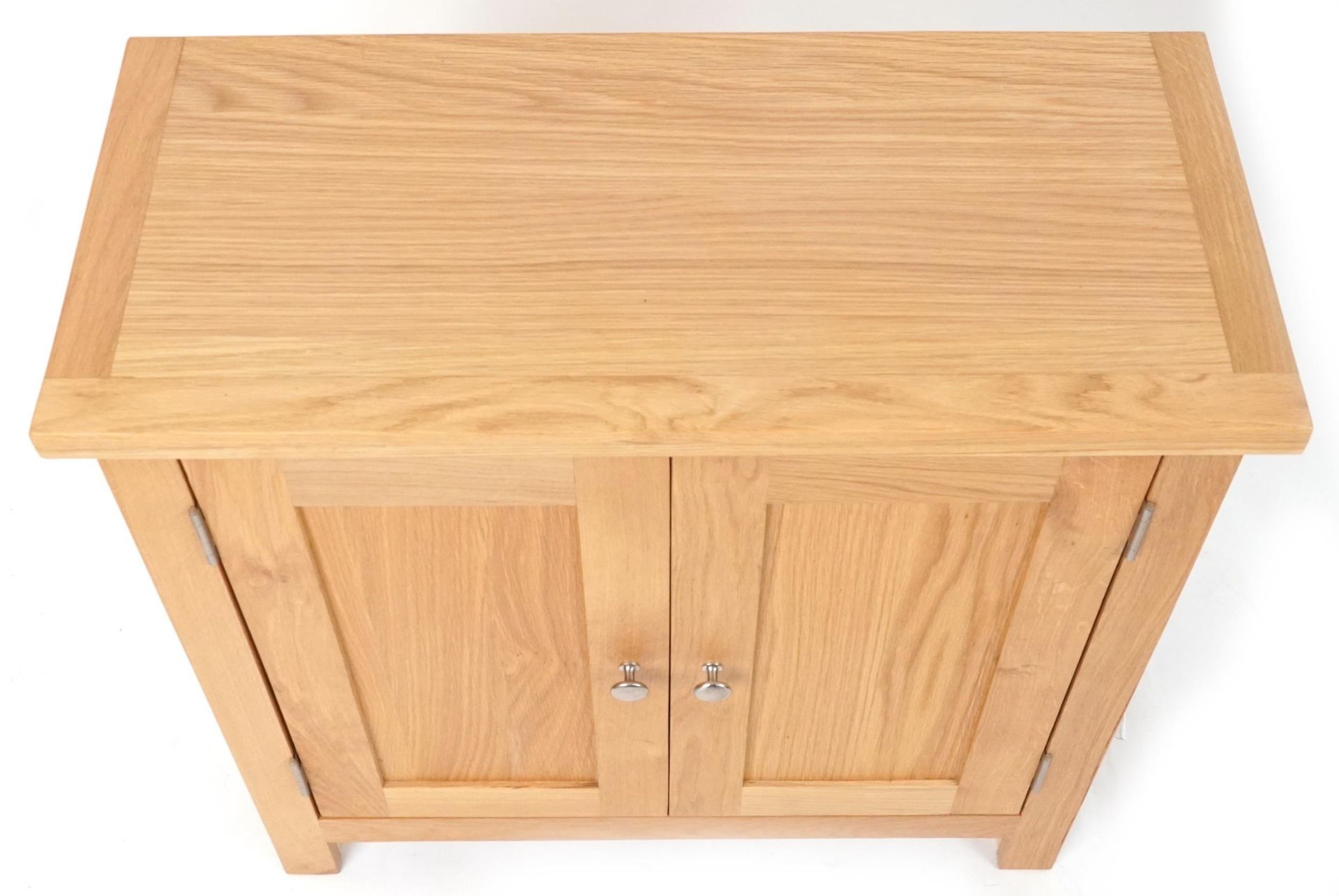 Contemporary light oak two door side cupboard, 75.5cm H x 75cm W x 33.5cm D - Image 3 of 5