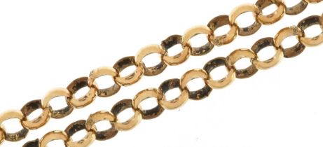 9ct gold Belcher link necklace, 62cm in length, 23.8g