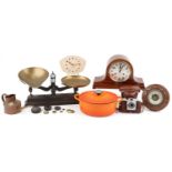 Kitchenalia and sundry items including set of cast iron scales with brass pans, Westminster