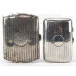 Two George V engine turned silver cigarette cases, each with gilt interior, Birmingham 1912 and