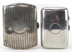 Two George V engine turned silver cigarette cases, each with gilt interior, Birmingham 1912 and