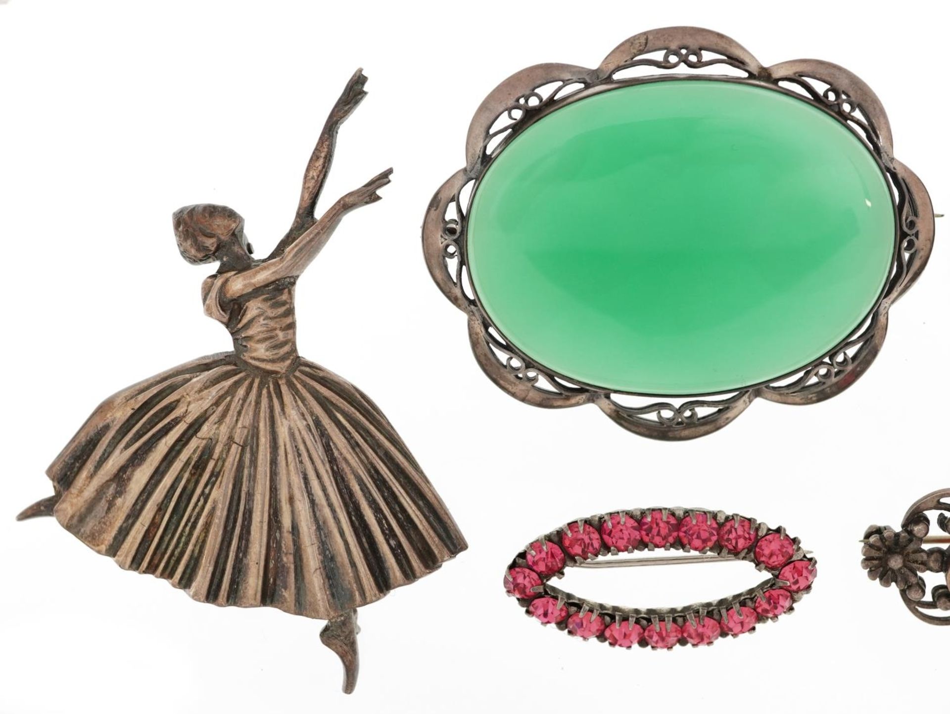 Silver jewellery including a brooch in the form of a ballerina by D H Phillips Ltd, hand painted - Image 2 of 6