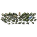 Vintage Dinky diecast army vehicles and weapons including three tonne army wagon, military ambulance