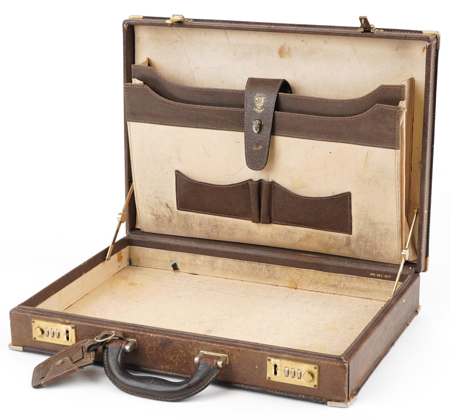 Vintage gentlemen's Gucci brown leather brief case, 8.5cm H x 43cm W x 31cm D PROVENANCE: