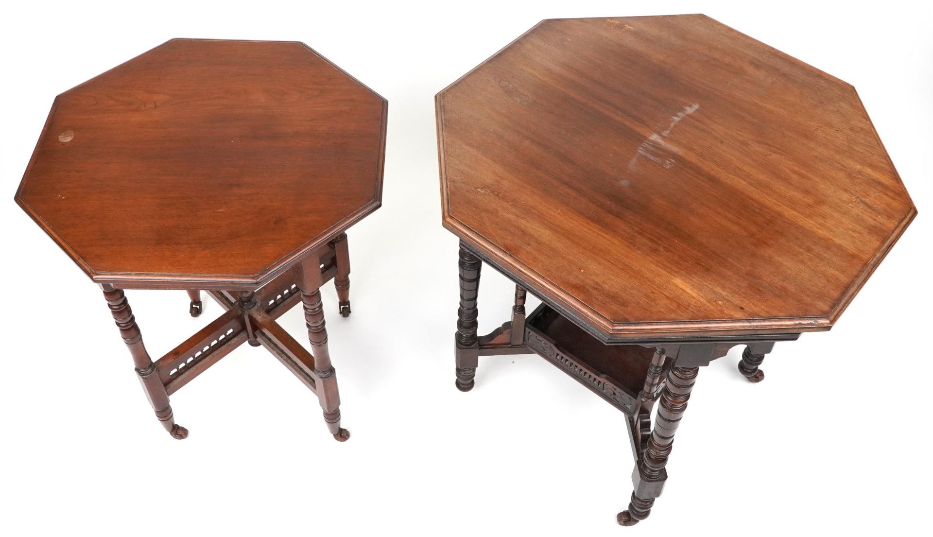 Two Edwardian mahogany centre tables with hexagonal tops, the largest 75cm high x 75cm in diameter - Bild 2 aus 3