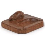 Peter Rabbitman Heap of Wetwang adzed oak ashtray carved with a rabbit, 10cm wide
