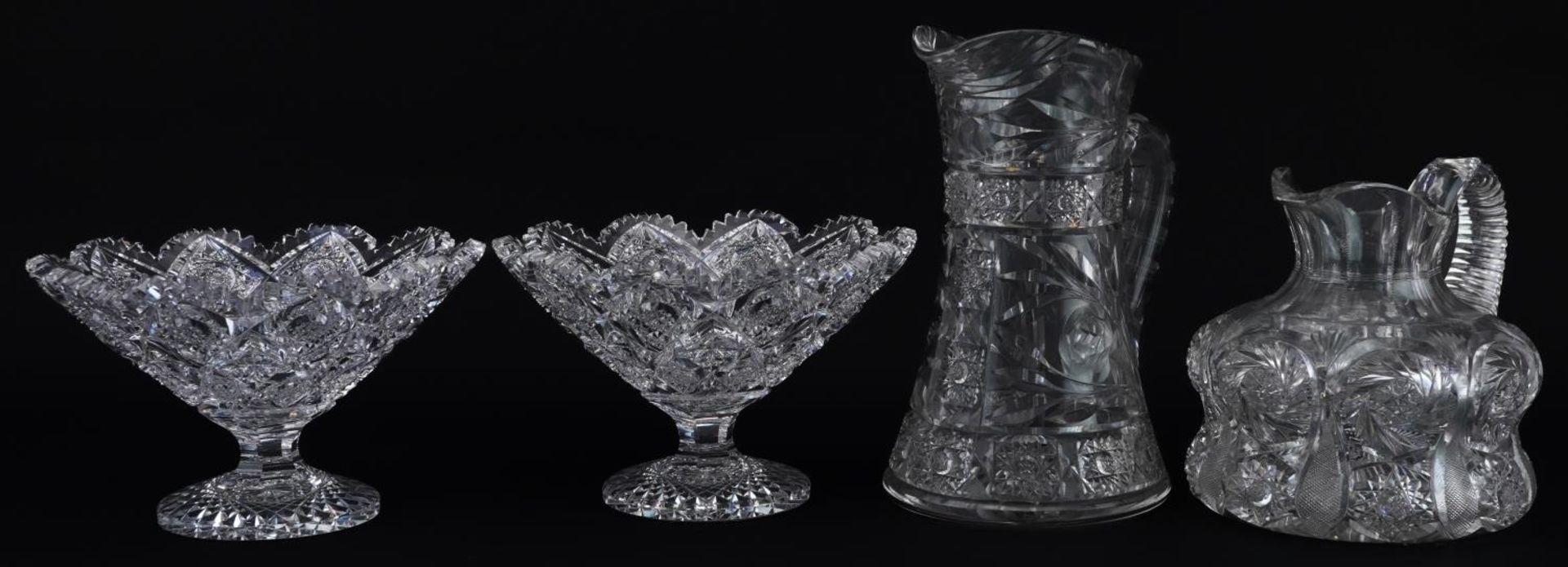 19th century and later good quality cut glassware including pair of tazzas and two water jugs, 26.
