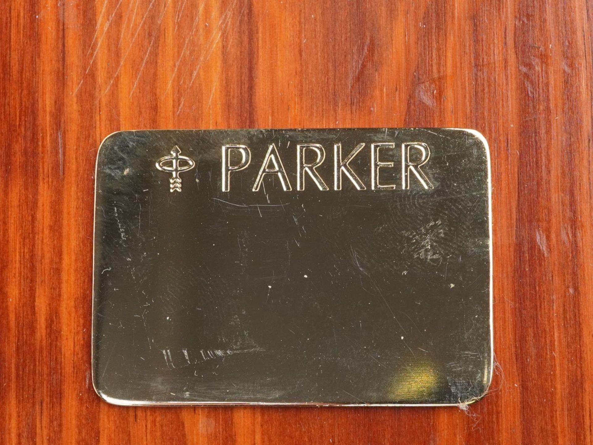 Parker Pen Salesman stained wood container for Quink ink, The Original Bung Box Company plaque to - Bild 5 aus 7
