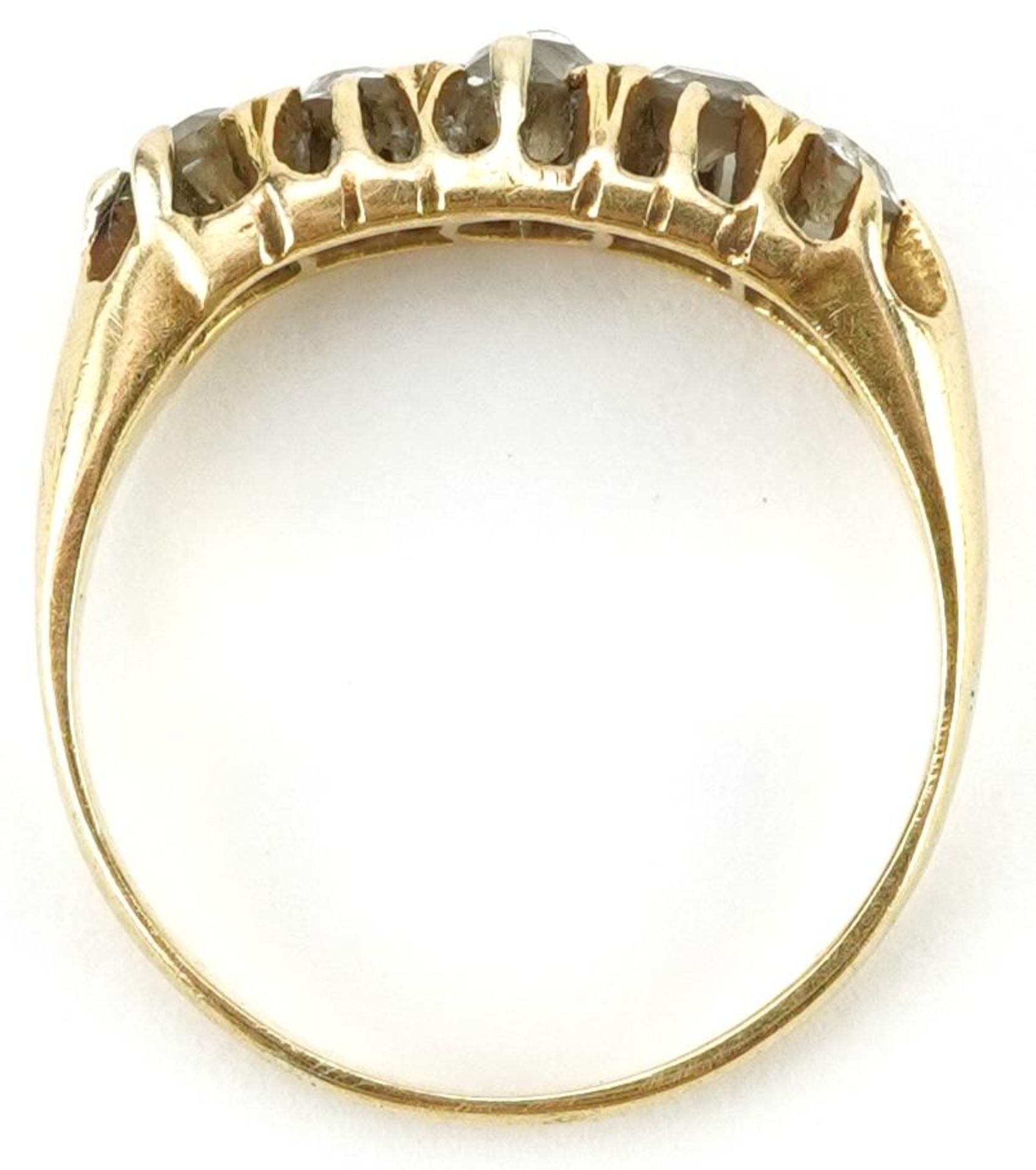 Unmarked gold graduated diamond five stone ring, total diamond weight approximately 0.25 carat, size - Image 3 of 3
