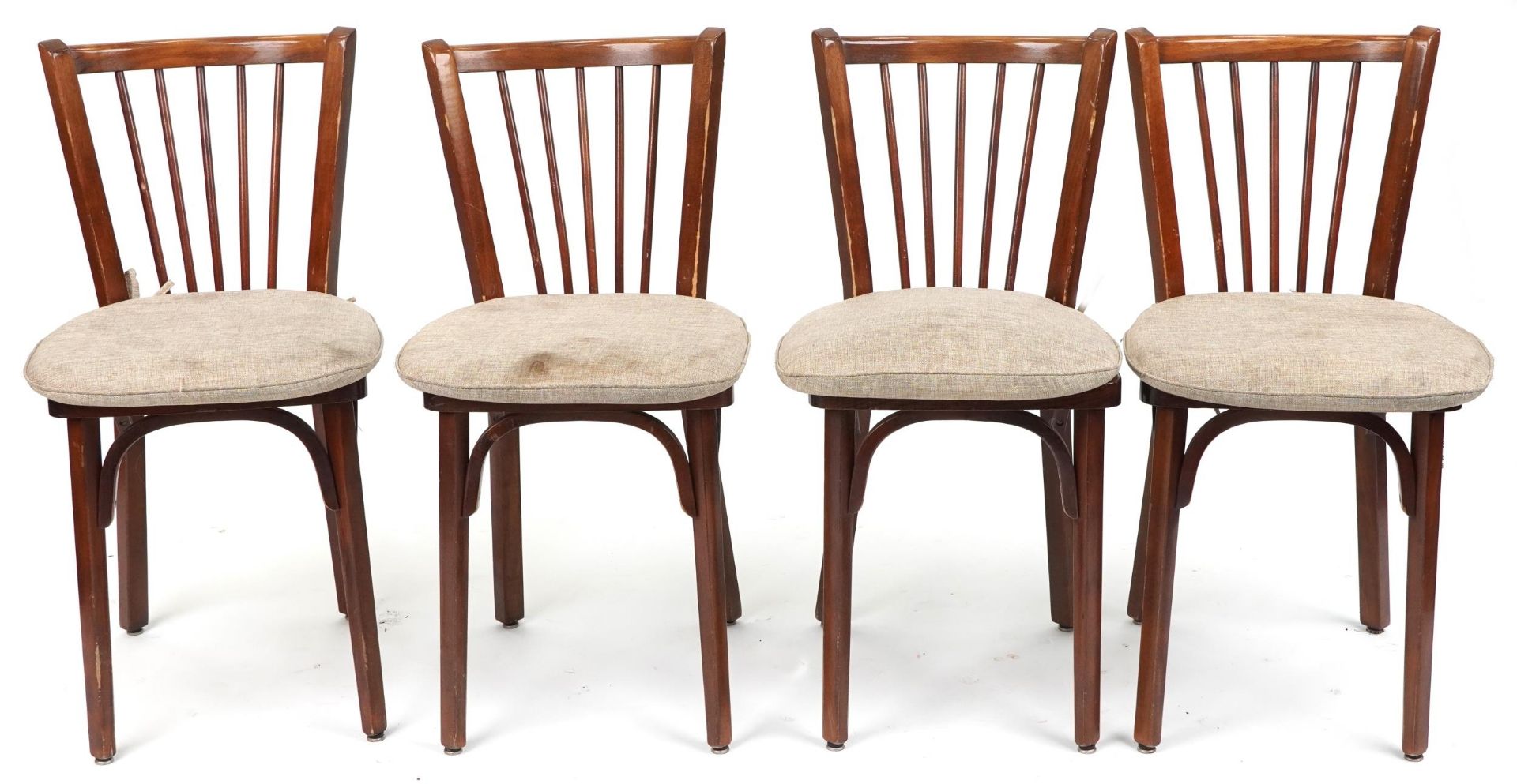 Contemporary rectangular bistro or dining table with four mahogany chairs with cushioned seats, - Image 5 of 7