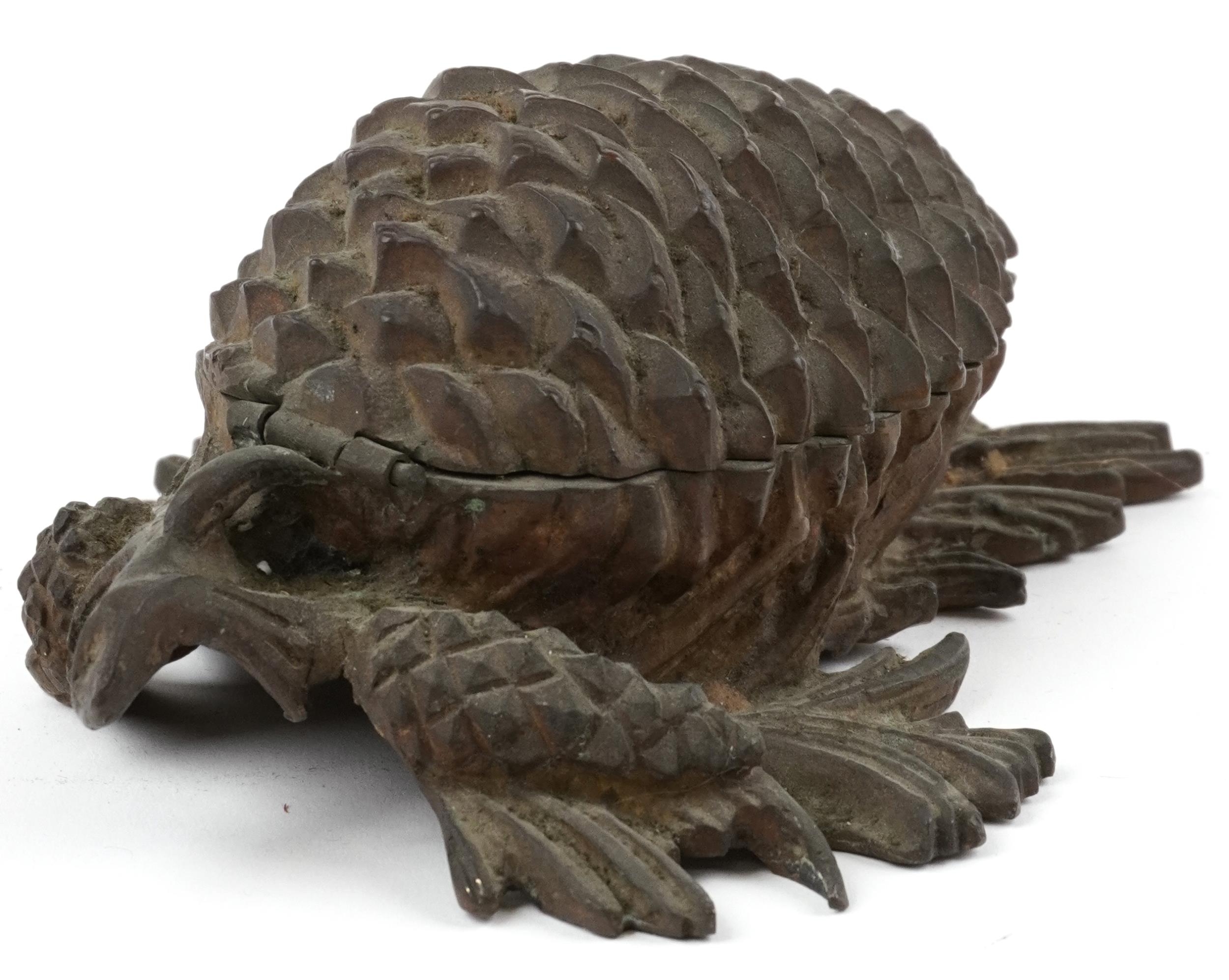 19th century French patinated bronze desk inkwell in the form of a pinecone, 15.5cm in length - Image 3 of 5
