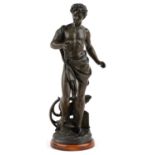 After Burchon, 19th century patinated spelter statue entitled L'Industrie raised on later hardwood