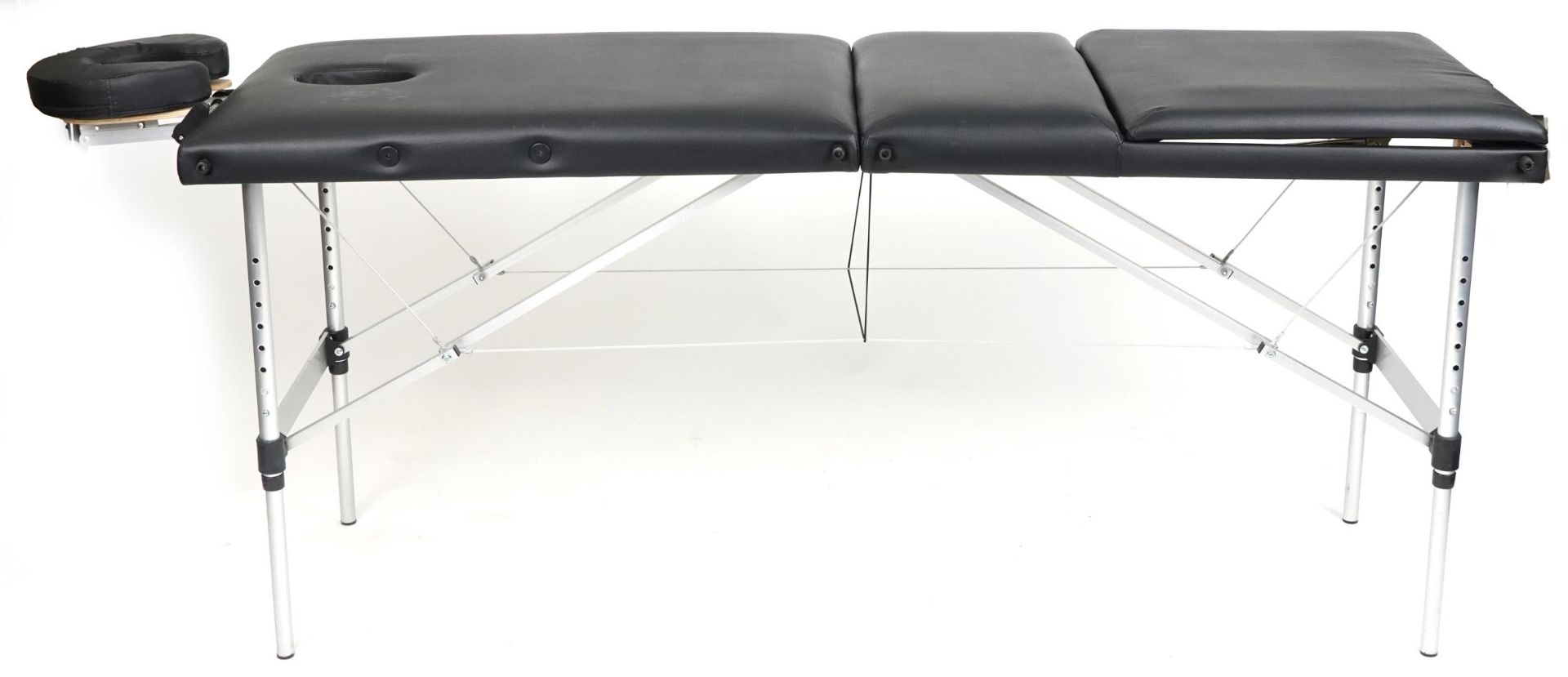 Folding aluminium and black leatherette massage table with protective bag, 83cm H x 184cm W x 59cm D - Bild 5 aus 6