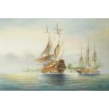 Royale - Men-O-War, Naval interest oil on canvas, framed, 90cm x 60cm excluding the frame