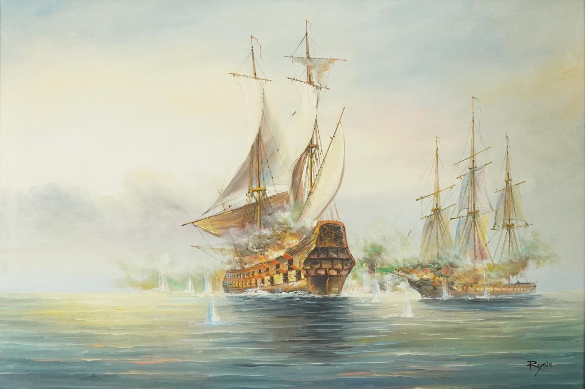 Royale - Men-O-War, Naval interest oil on canvas, framed, 90cm x 60cm excluding the frame