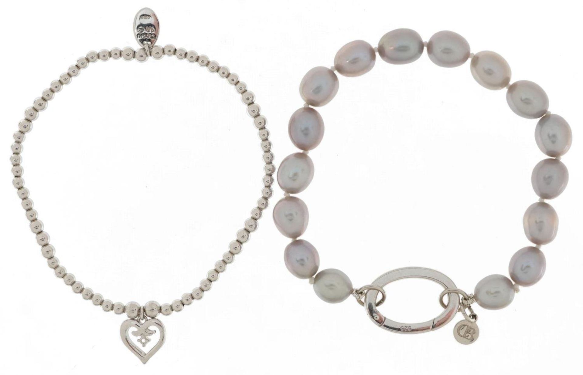 Clogau, Welsh silver clear stone love heart bracelet and a freshwater pearl bracelet with silver - Bild 7 aus 12