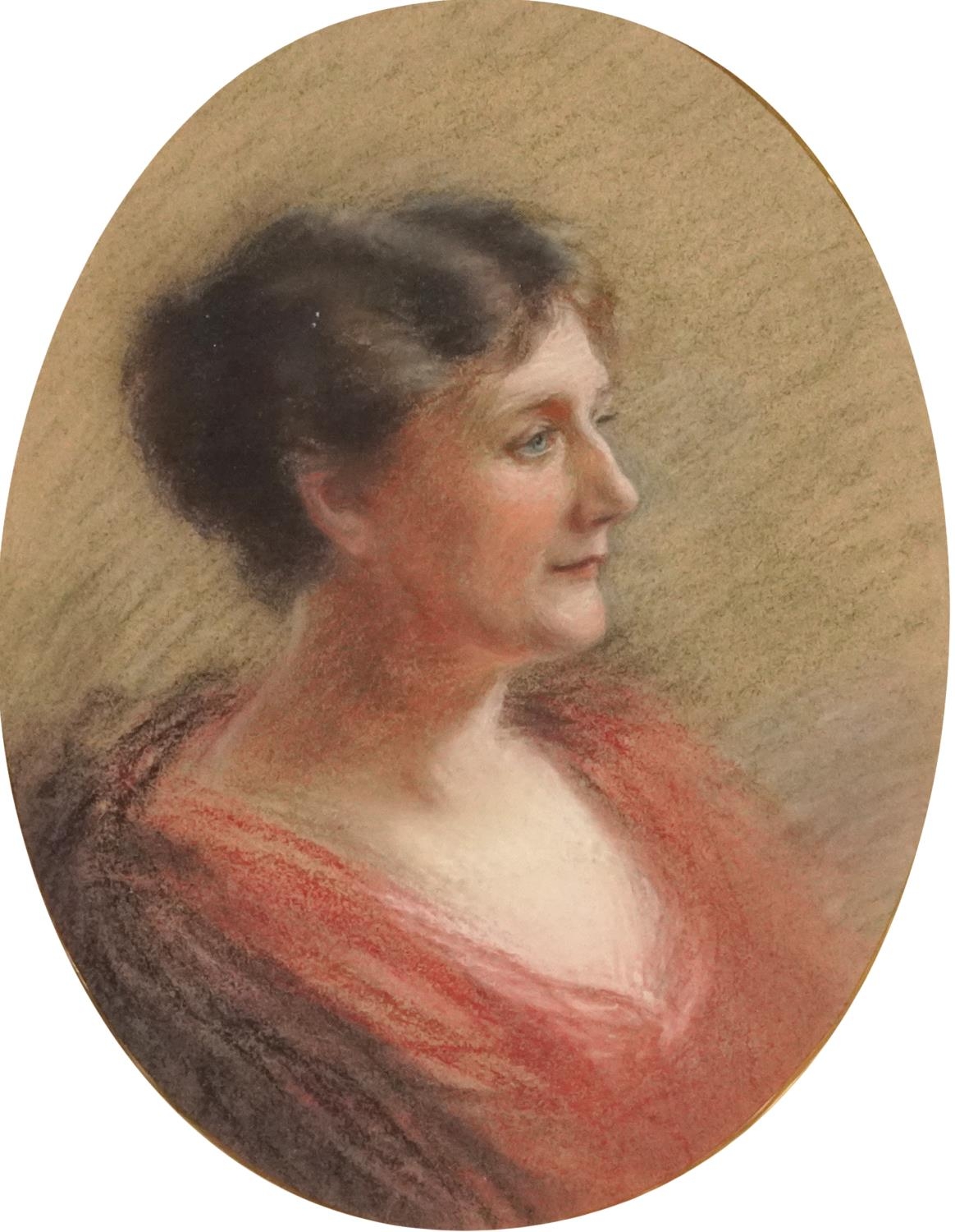 Top half portraits of a mother and daughter, pair of early 20th century oval pastels, one signed - Image 6 of 8