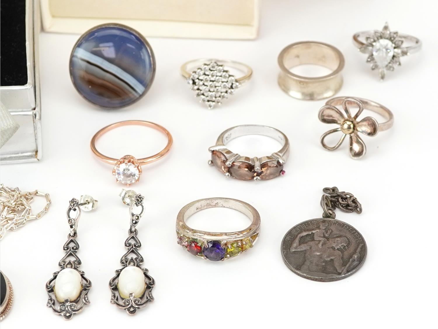 Vintage and later silver jewellery including rings set with semi precious stones, pair of antique - Image 4 of 5