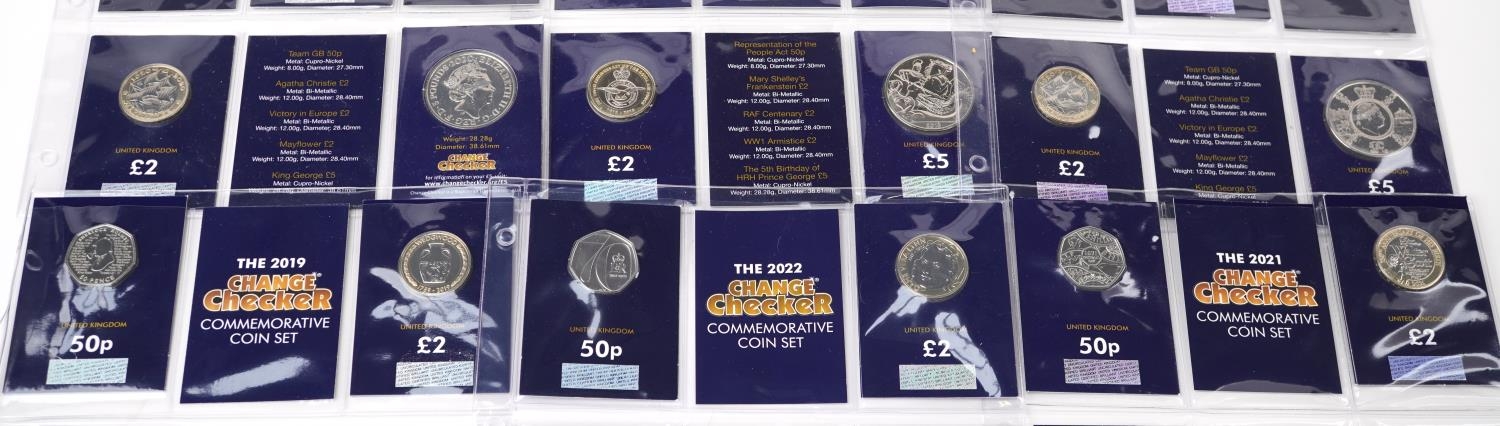 Six Elizabeth II Change Checker commemorative coin sets, each comprising five pound coin, three - Image 3 of 4