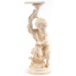 Classical plaster stand in the form of a nude Putti holding a cornucopia, 70cm high