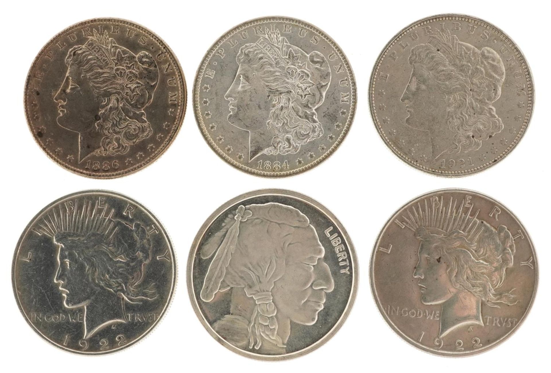 Six 19th century and later United States of America silver dollars including dates 1884, 1886, - Image 2 of 2