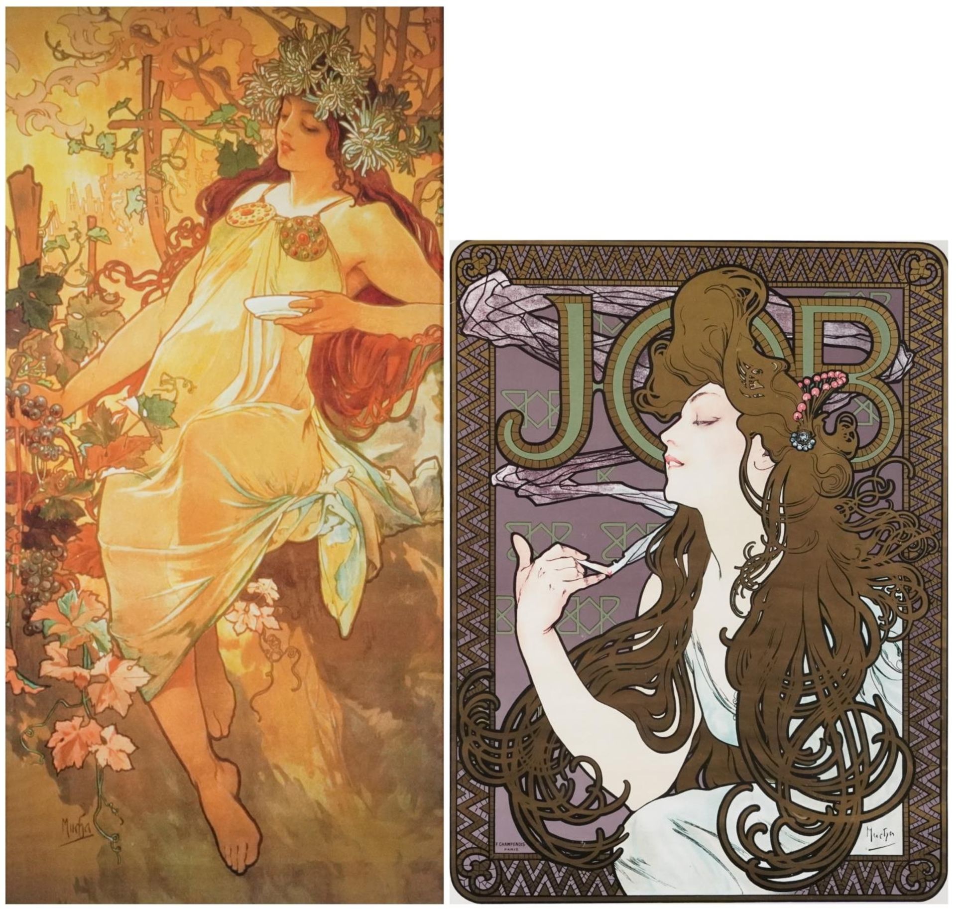 After Alphonse Mucha - Job Cigarette Papers and one other, two Art Nouveau style prints in colour,