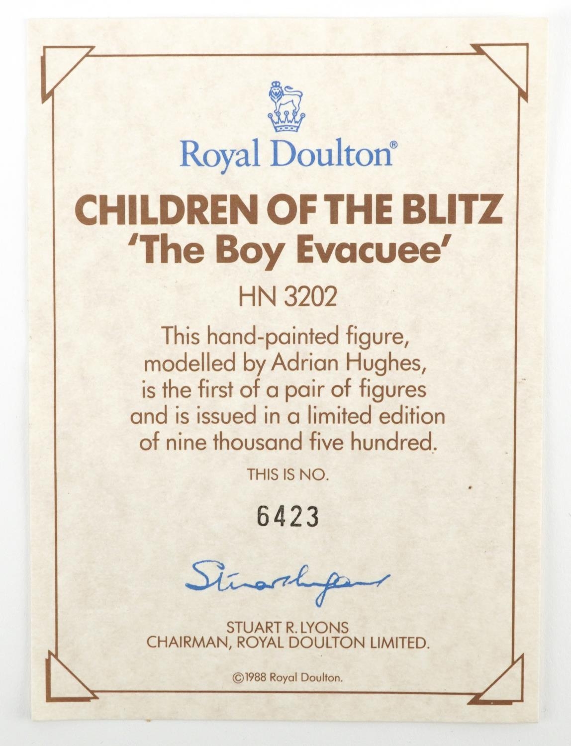 Royal Doulton The Boy Evacuee figure HN3202 with certificate, limited edition 6423/9500, 21cm high - Image 4 of 4