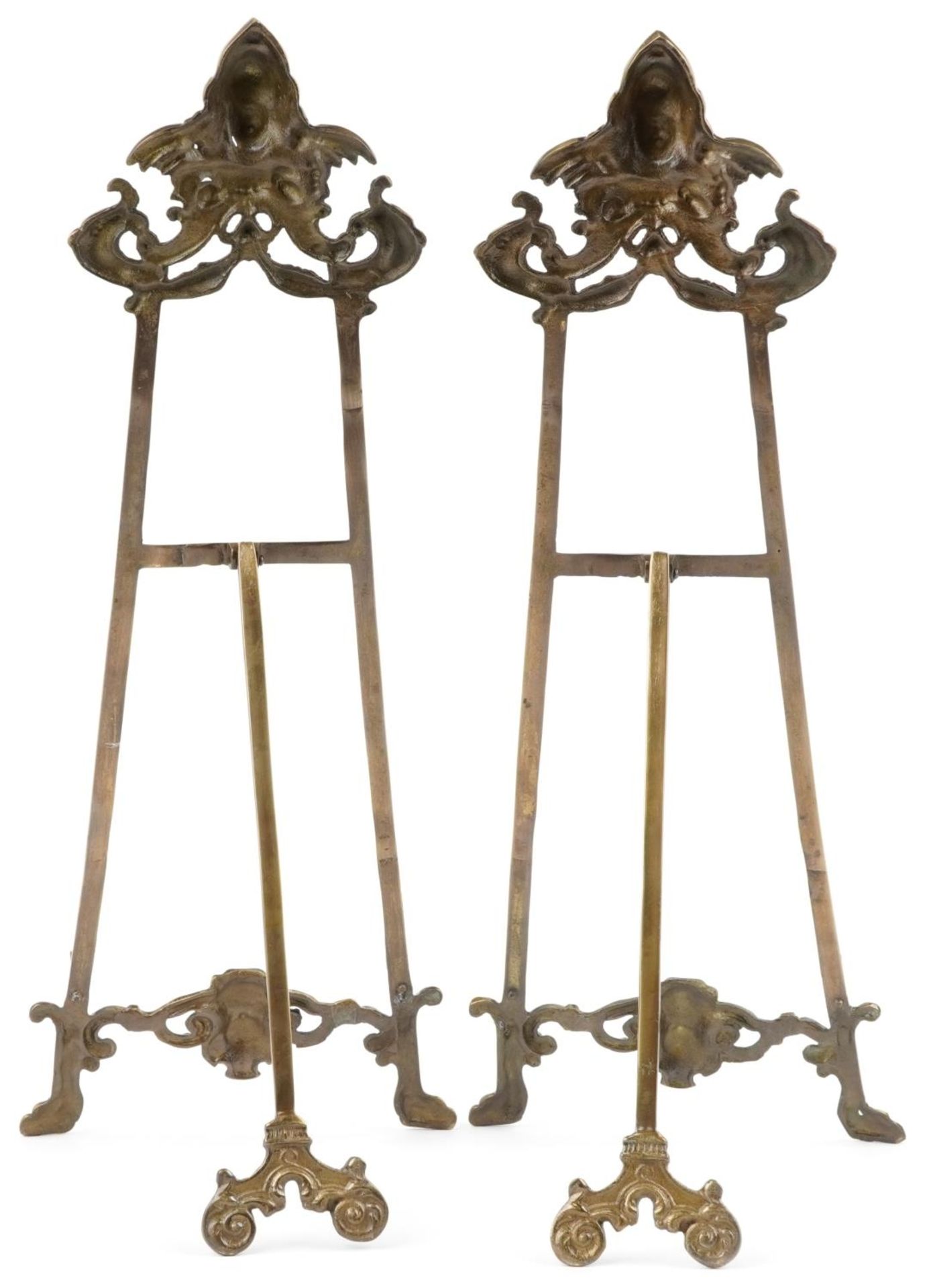 Pair of large Rococo style brass easel stands, 58cm high - Bild 3 aus 3