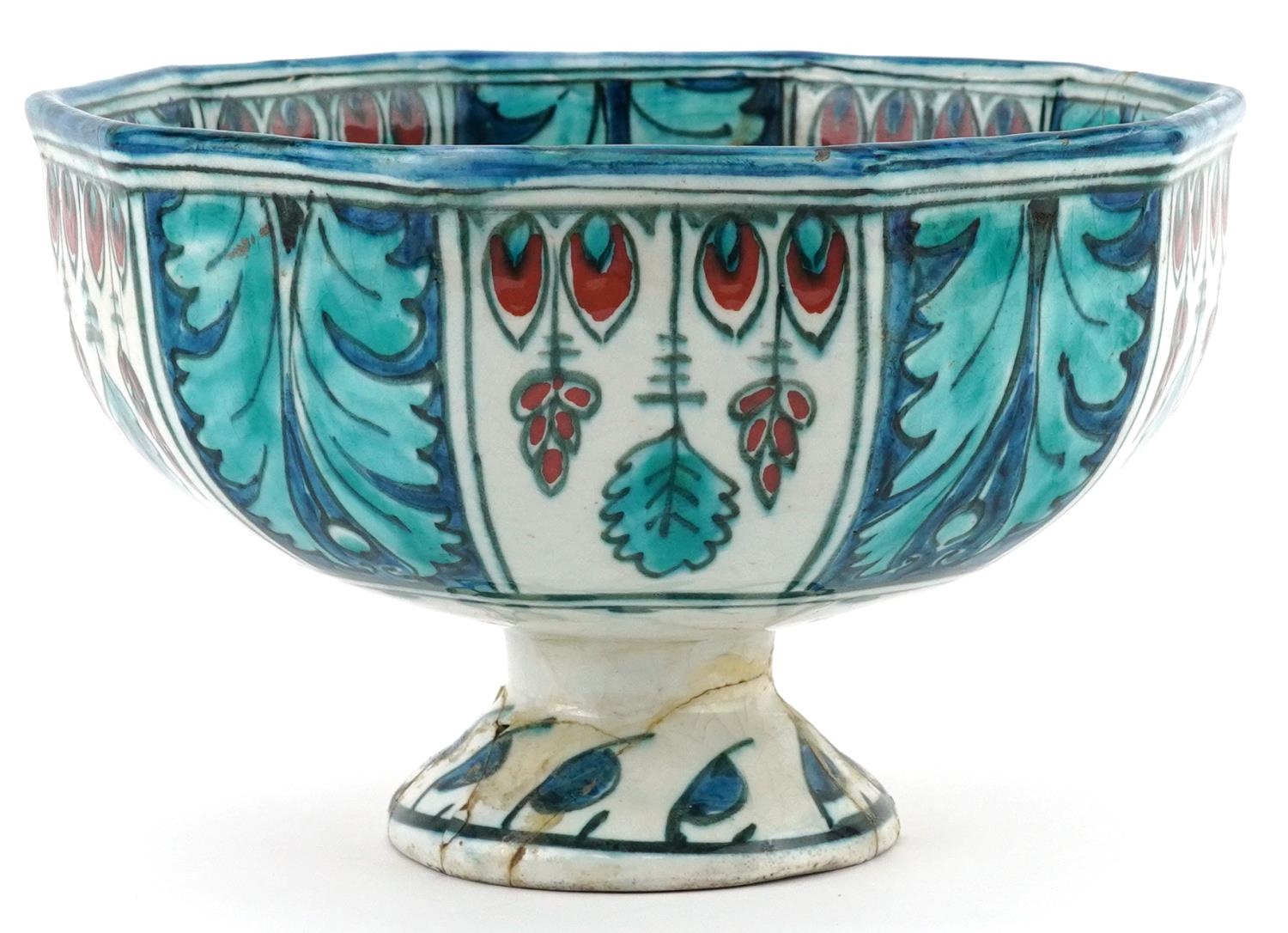 Antique Dutch Delft pedestal bowl hand painted with flowers, 16.5cm in diameter