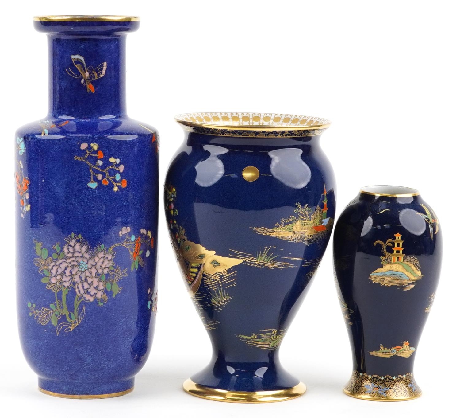 Three Carlton Ware vases including a Rouleau example decorated in the Kang He Rockery & Pheasant - Image 3 of 7
