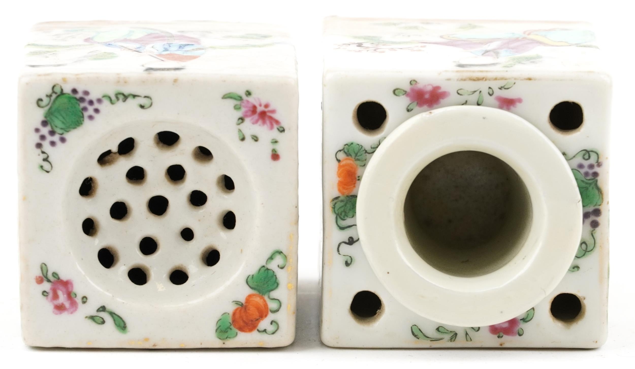 Pair of Chinese square section porcelain desk items hand painted in the famille rose palette with - Image 5 of 6