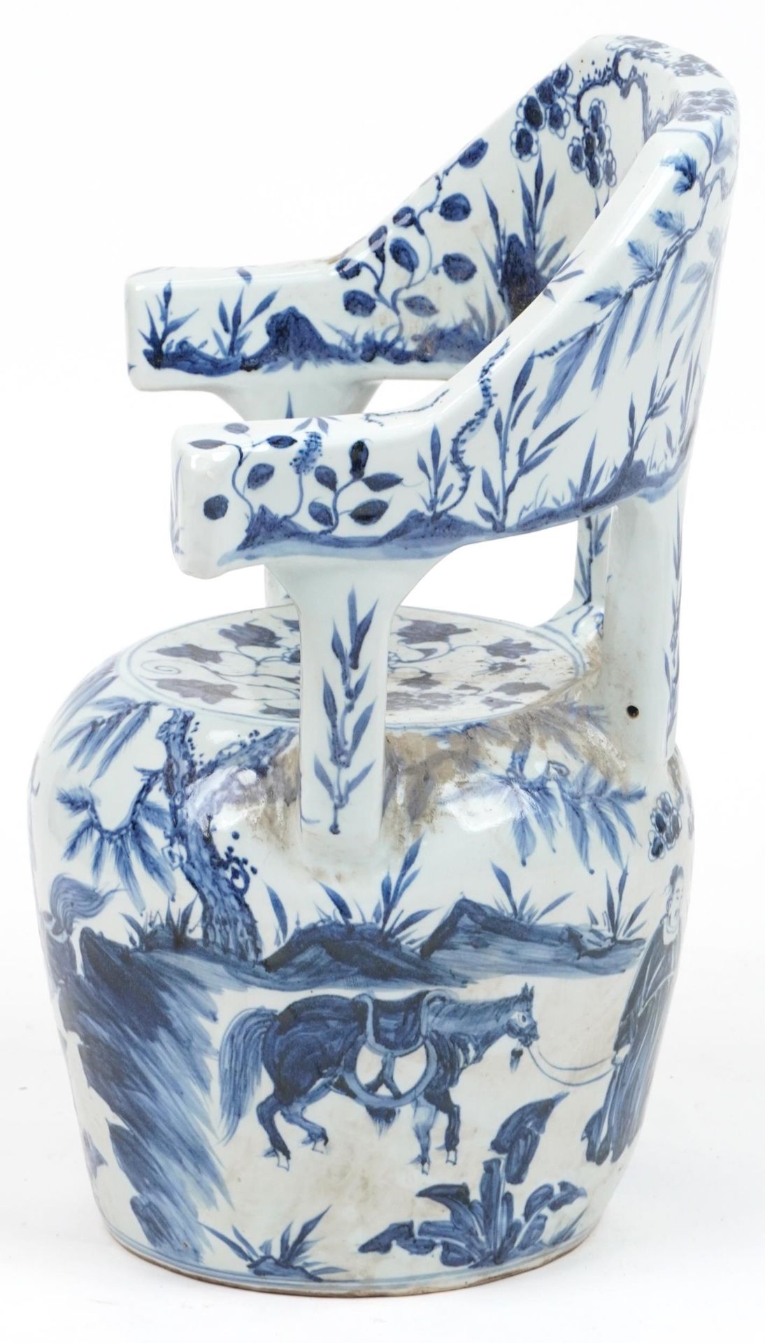 Chinese blue and white porcelain garden seat hand painted with flowers, 65cm high - Bild 4 aus 7