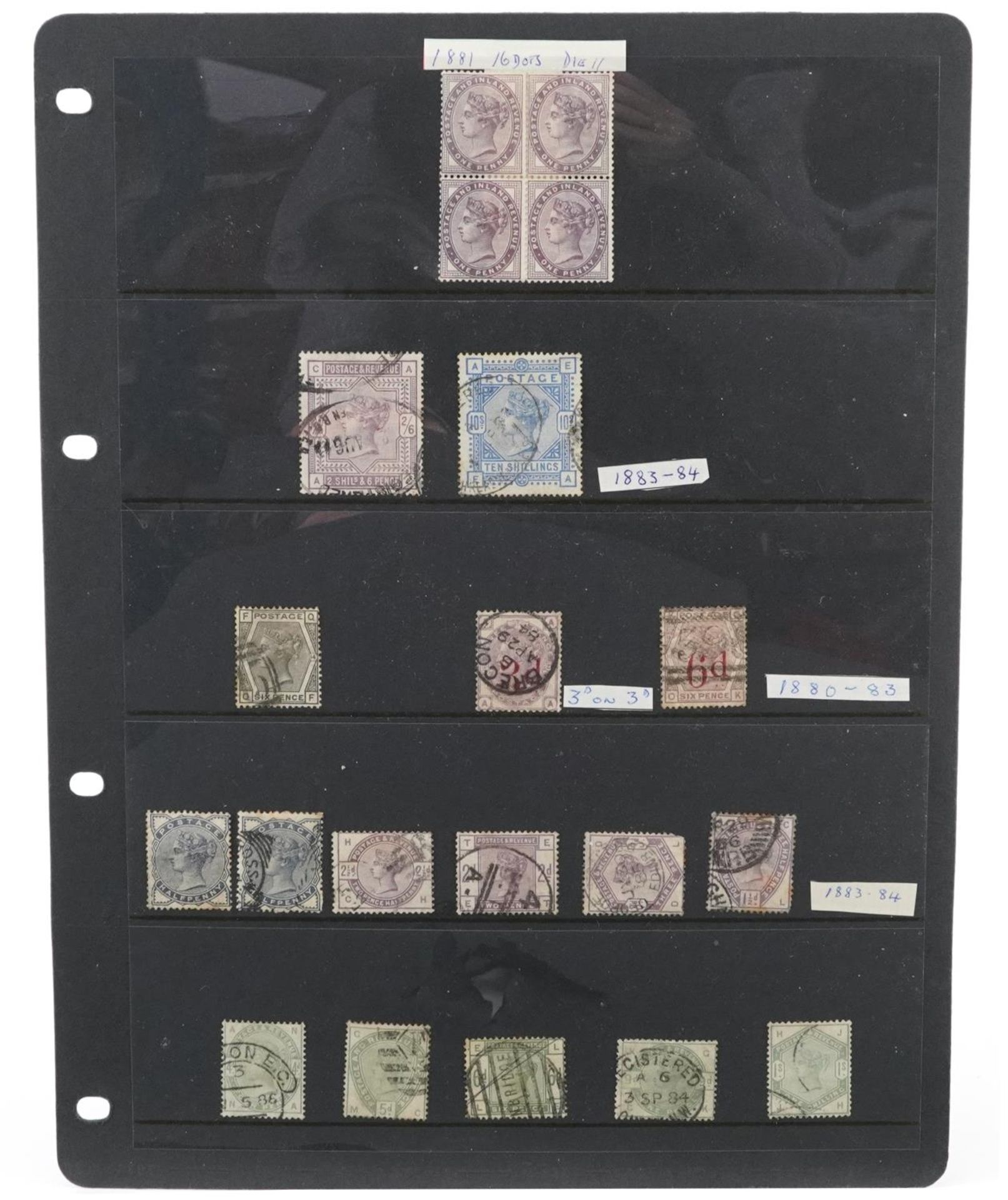 Victorian British stamps arranged on five sheets including Penny Reds, five shillings and ten - Image 6 of 6