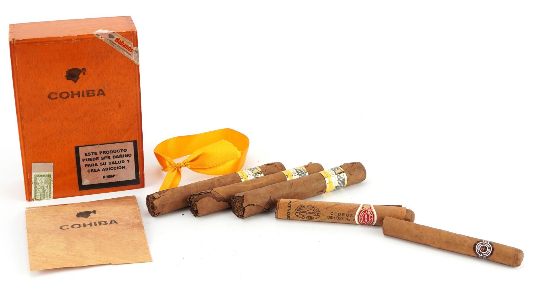 Cigars housed in a Cohiba box including Cohiba, Montecristo and Romeo & Julieta