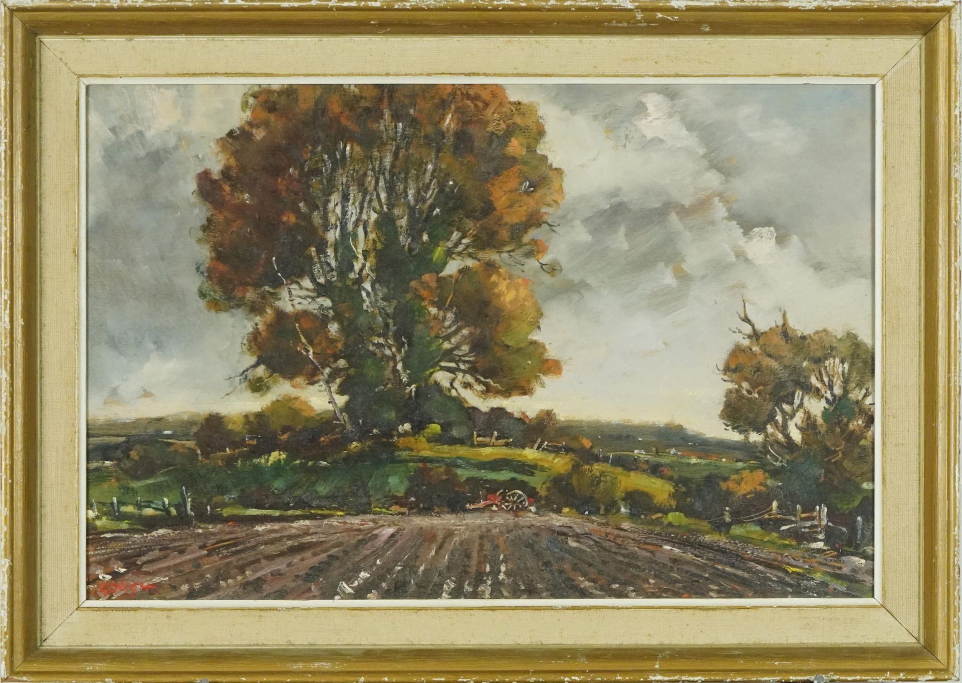 Gough - Harvest scene, Elms near Raglan, Impressionist oil on board, mounted and framed, 44cm x 29cm - Image 2 of 5