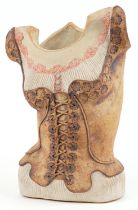 Merion John Warren, contemporary studio pottery torso of a female wearing a corset, 48cm high