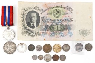 British and world coinage and notes together with a World War II Defence medal