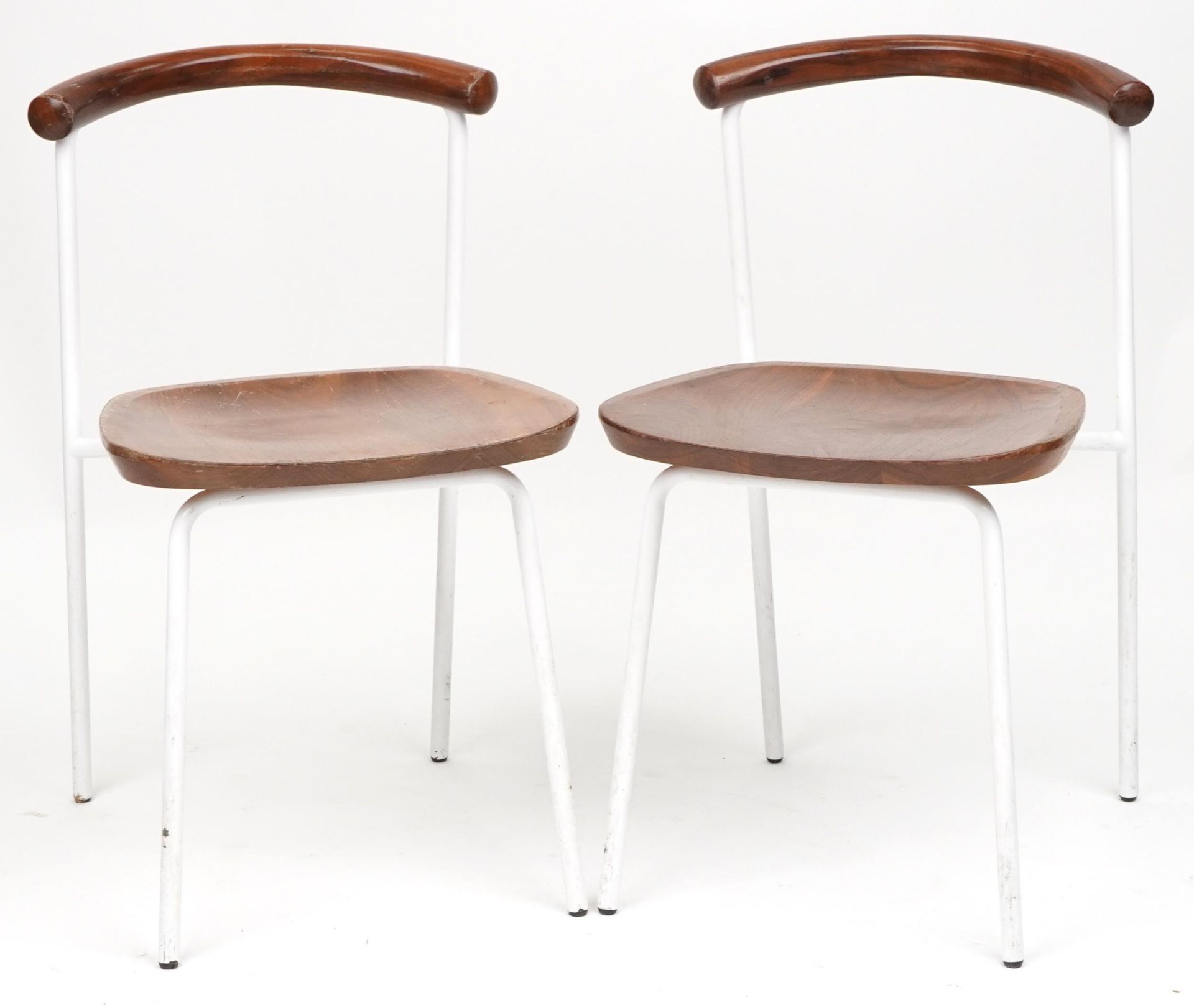 Manner of Calligaris, pair of contemporary metal framed hardwood bistro chairs, each 75cm high