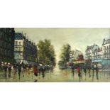 Parisian street scene, Impressionist oil on canvas, mounted and framed, bearing an indistinct